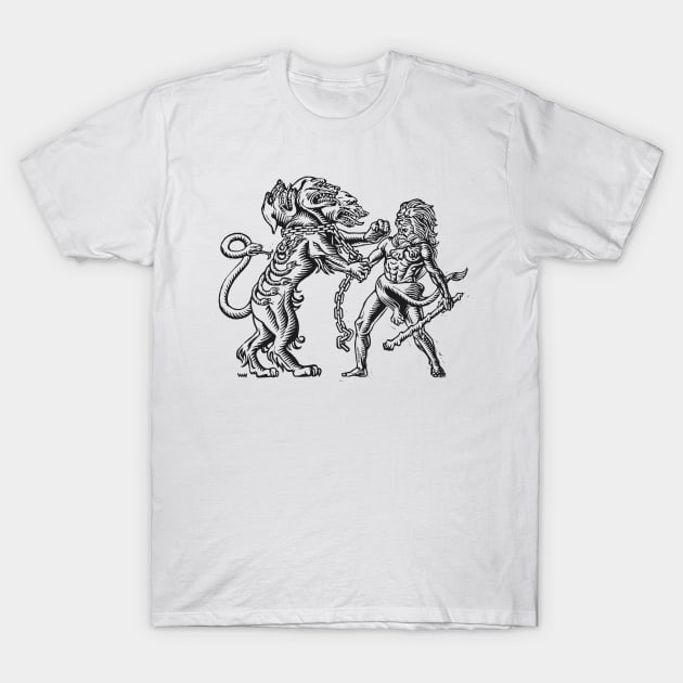 Hercules Taming Cerberus T-Shirt by WonderWebb